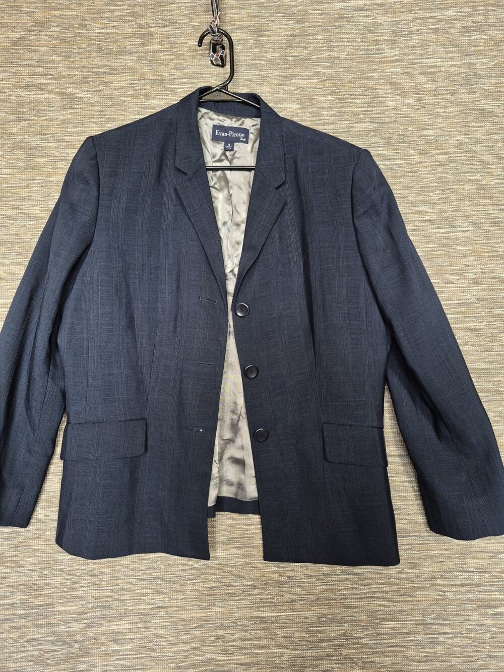 Evan Picone Suit Blazer Jacket Womens Size 16 Navy 3 Buttons Casual Career